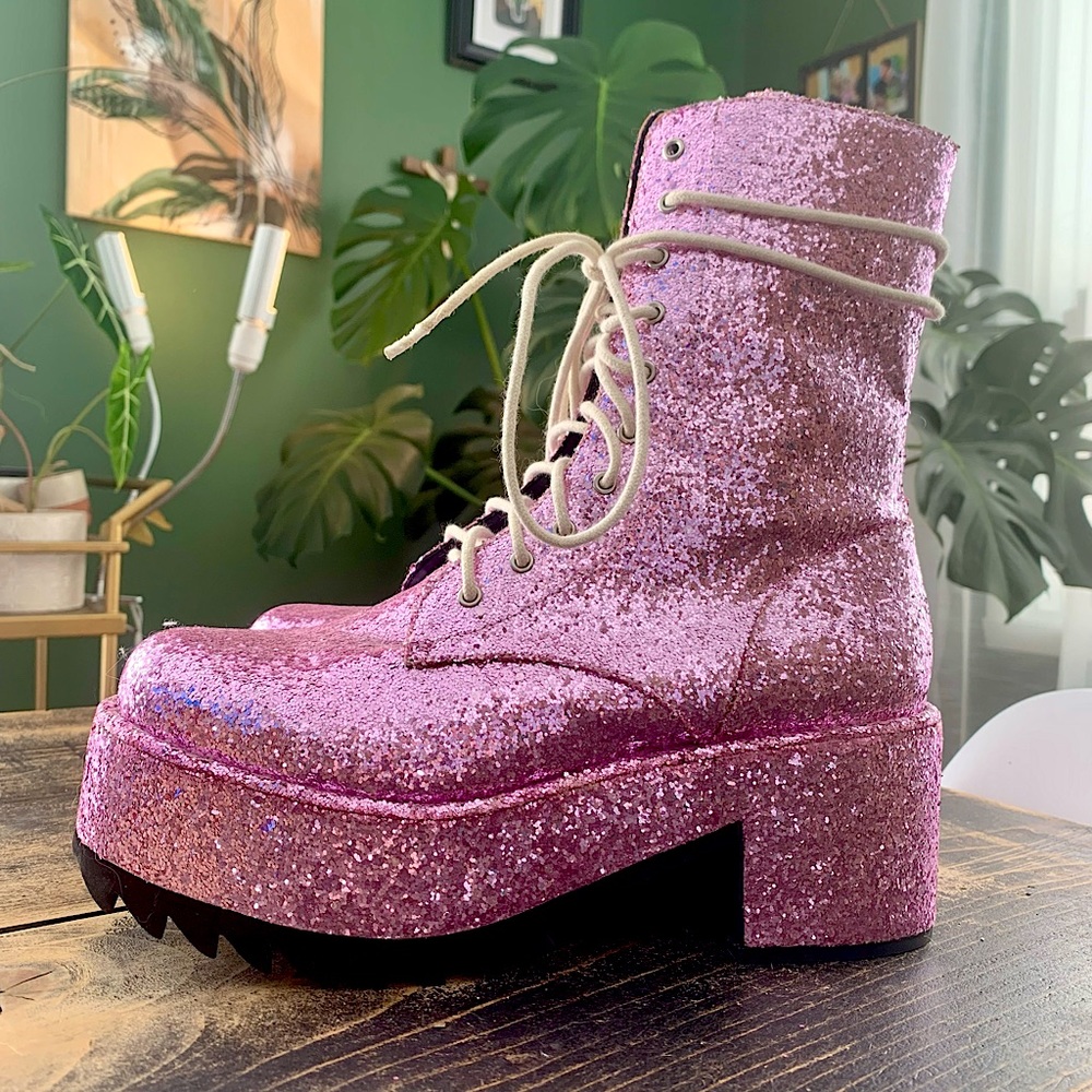 Dolls Kill Current Mood Twinkle Glitter Boots RARE
